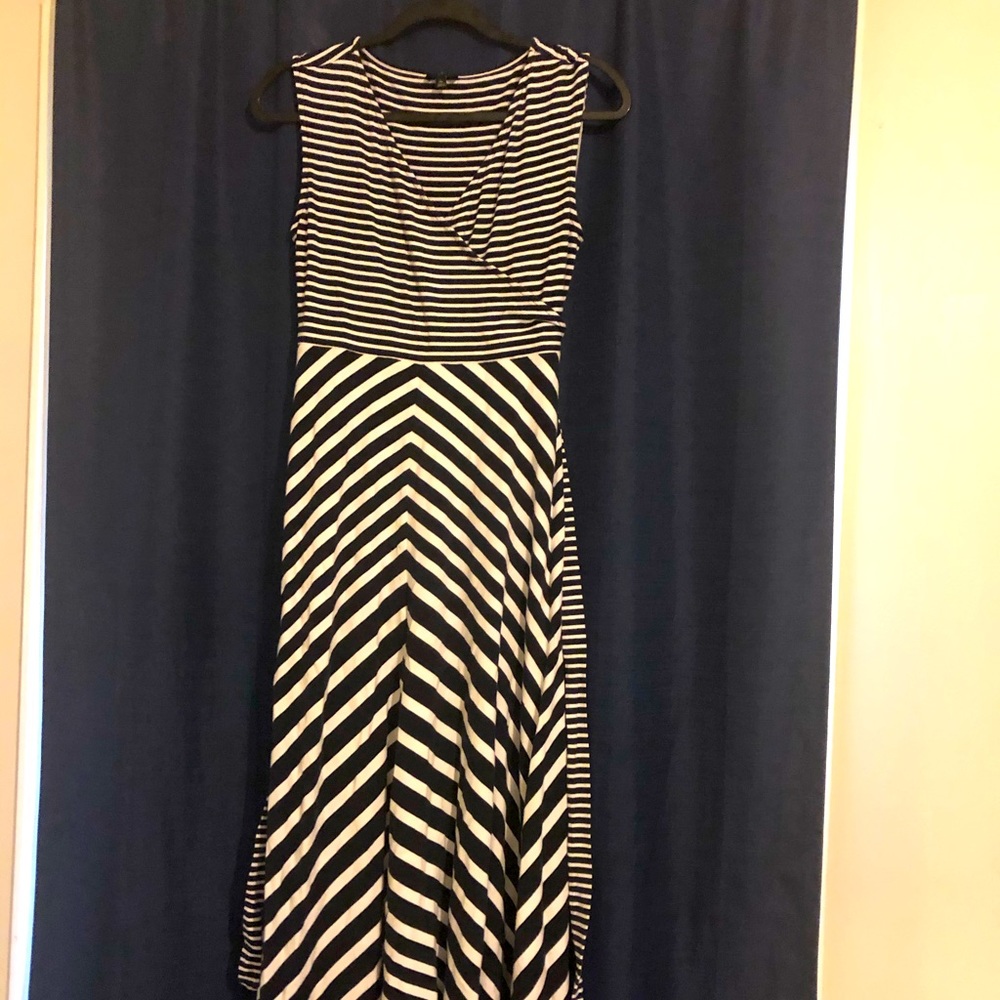 Navy and white striped maxi dress